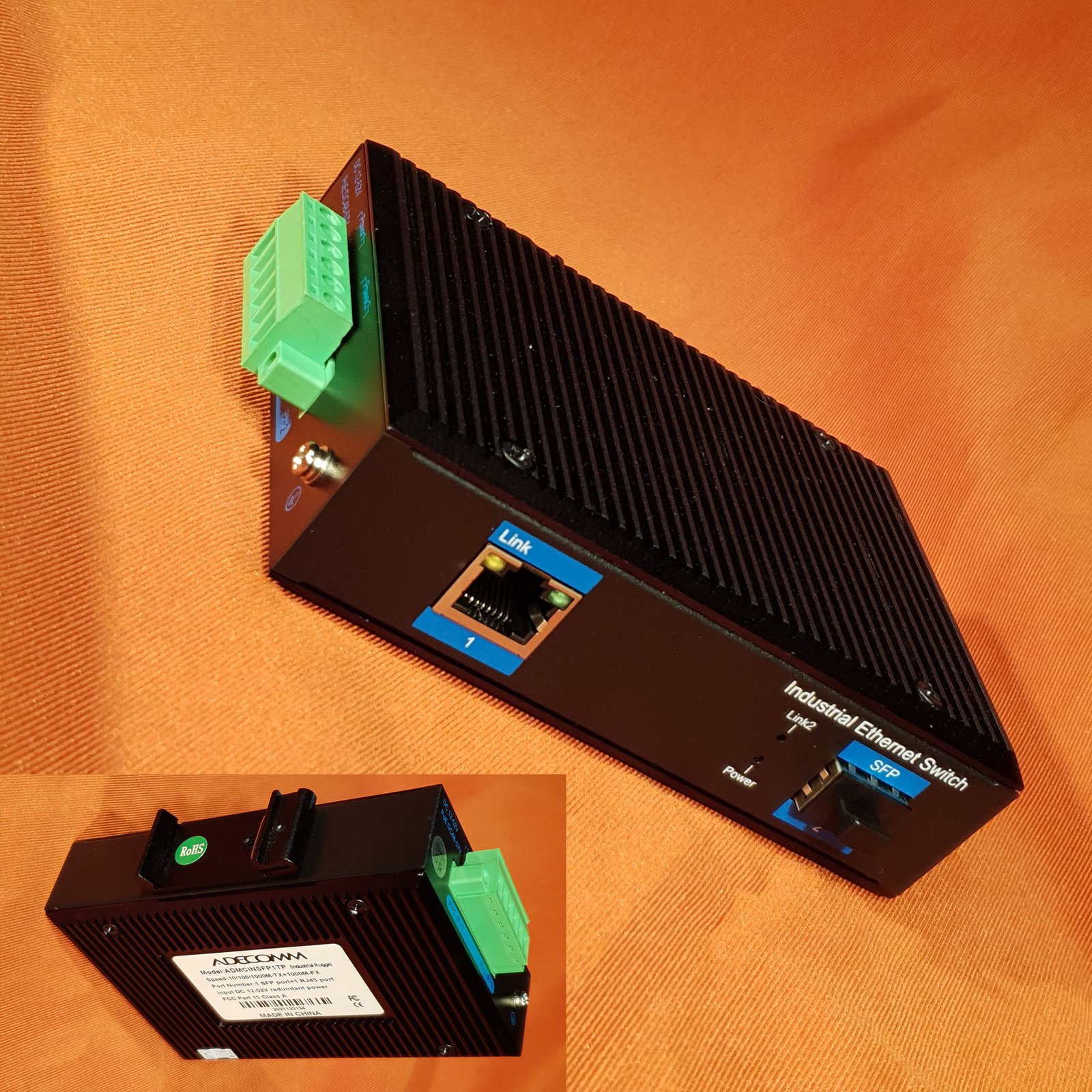 10/100/t to 100fx adecomm bidi media converter industrial series, single mode stand alone 60km (tx: 1310//rx: 1550nm, over one fiber), din rail mount, 12?48vdc dual power input
